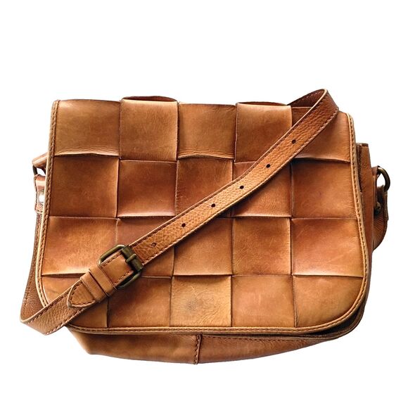 Patricia Nash Woven Italian Leather Purse Crossbody Tan Heritage Classic Capsule